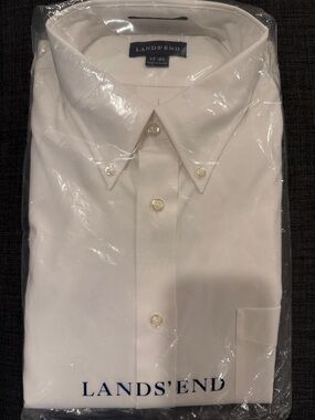 Lands' End Men's White Button-Down Dress Shirt - Classic Oxford